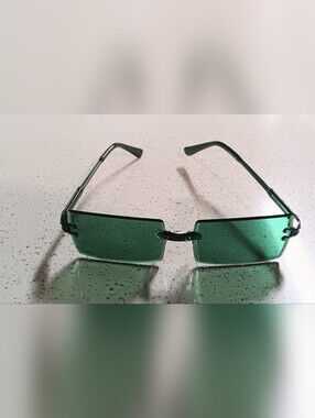 1x Trendy Green Rectangle Rimless Sunglasses Unisex - Green
